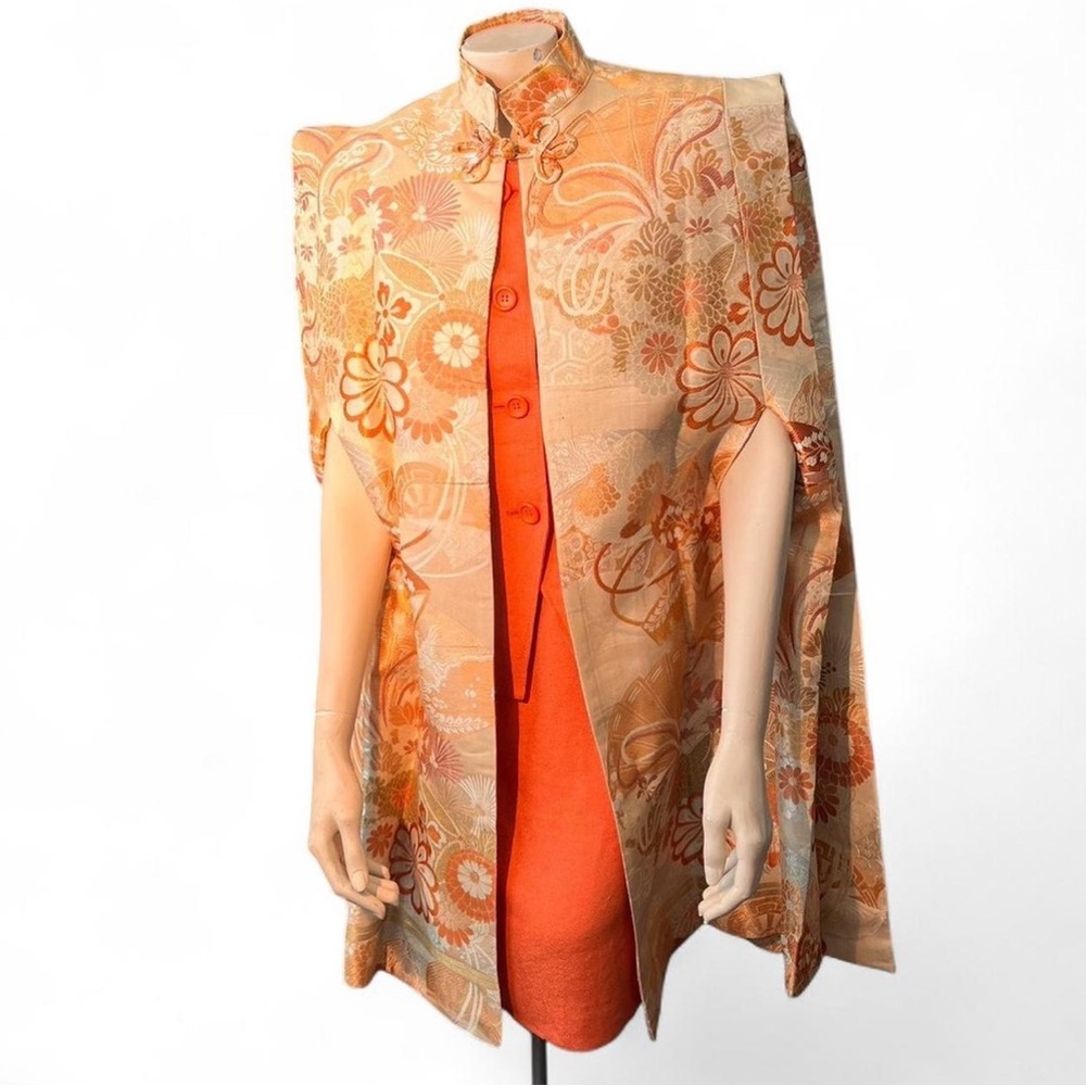 Vintage Silk Brocade Kimono Cloak Cap